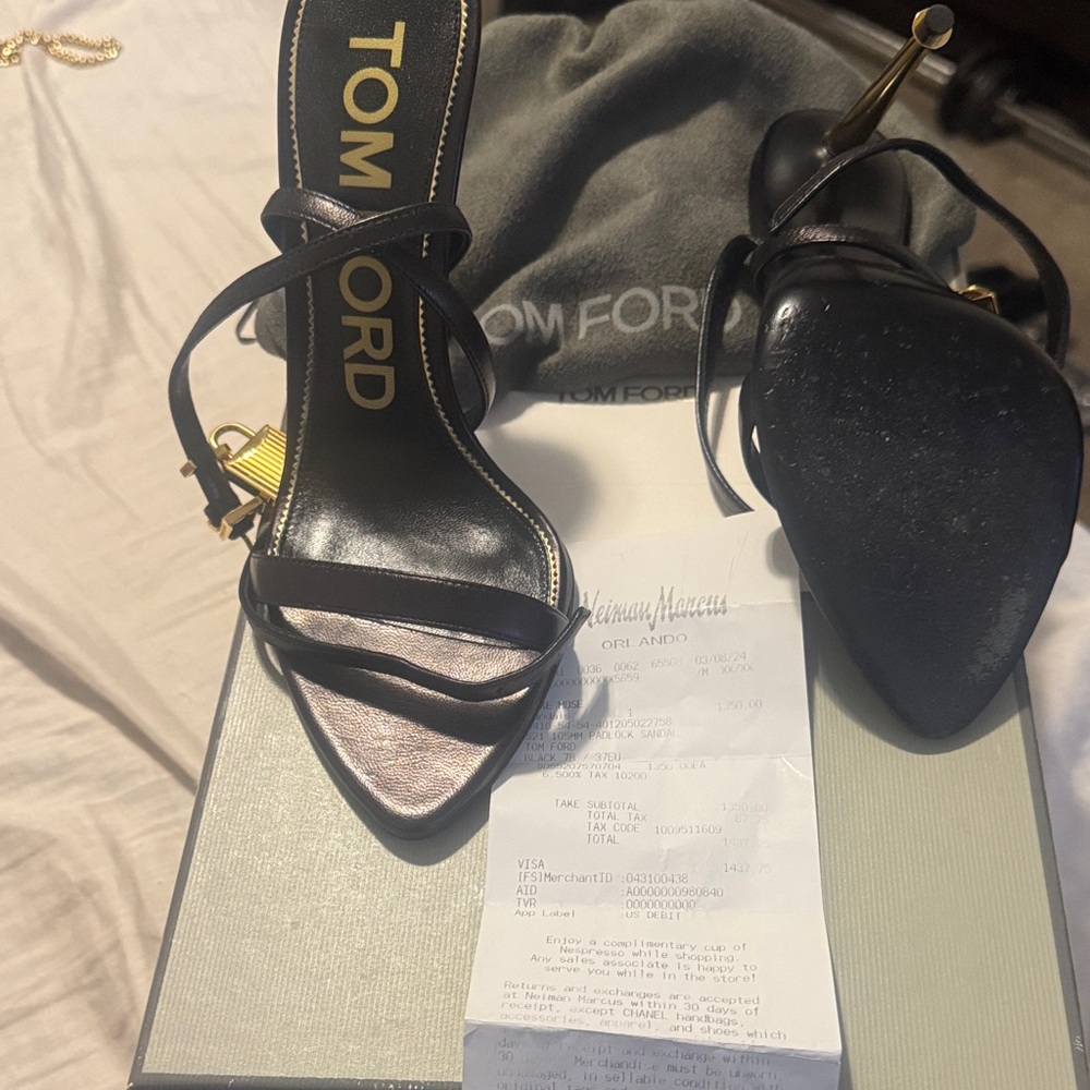 Tom Ford Black strapped Heels with Gold Accents